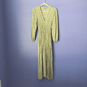 Women's Dress Forum Green Multi Pattern Small Maxi V Neck Long Sleeve Leg Slit